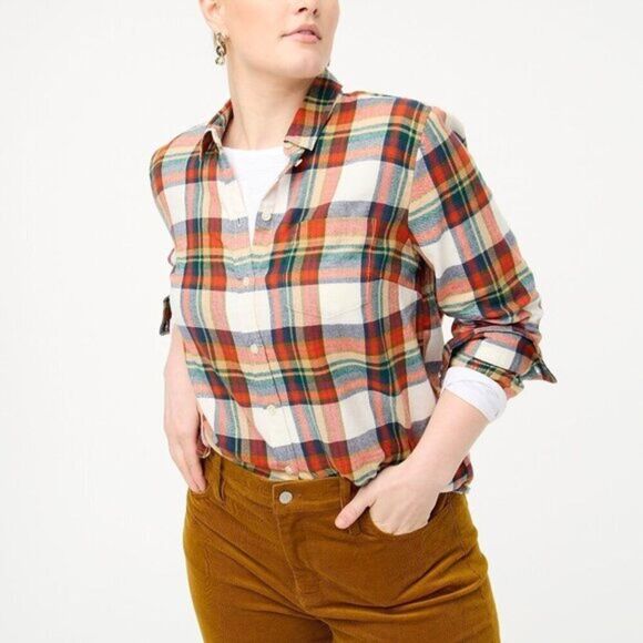 J Crew Women's Plaid Button Front Shirt Flannel 100% Cotton Size 3X - Picture 4 of 8